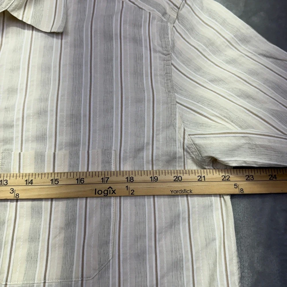 Kuhl Athletik Fit Striped Button Down Shirt Mens XL Short Sleeve Casual Tan Boho